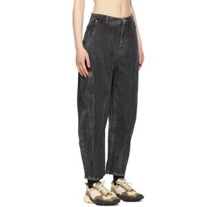 New NWT ADER ERROR Jeans A1/26”Inch Black Acid Wash Bump Barrel Logo-Graphic Zip